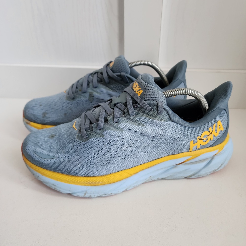 Hoka One One Clifton 8 Wide Mens 9.5 2E Blue Yellow Running Shoes *READ*